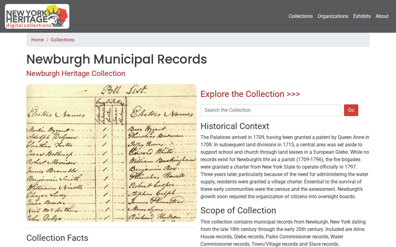 Town of Newburgh previous residents NY Heritage municipal records collection