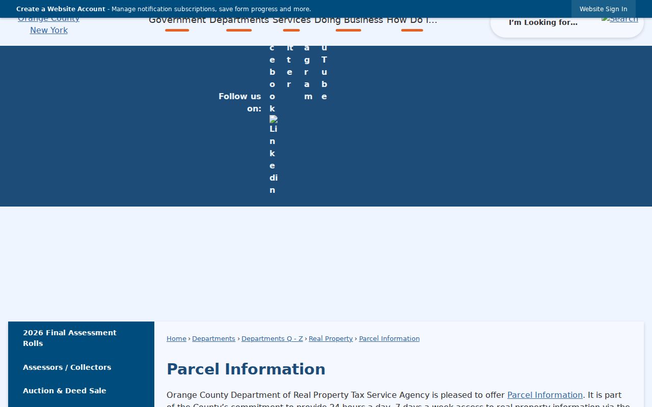 Town of Newburgh ZIP code directory Orange County parcel search options